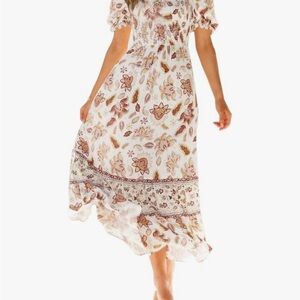 Floral White and Brown Women's Dress